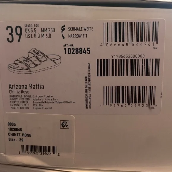 1774 BIRKENSTOCK Arizona Raffia Luxe Slide Sandal Chintz Rose Pink New NWT - Picture 13 of 17